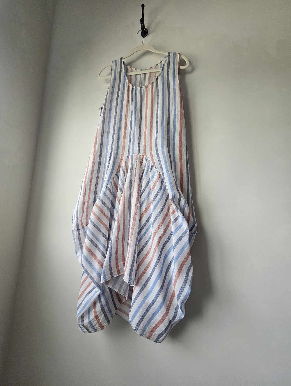 Koker Asymmetric Hankerchief Hem Cotton Stripe Tank Dress